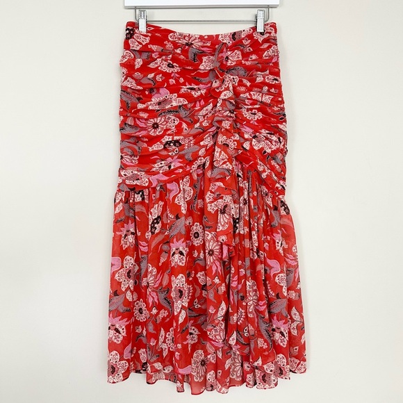 Cinq a Sept Kathleen Ruched Georgette Midi Skirt Venetian - Picture 3 of 12